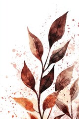 Wall Mural - elegant watercolor leaves with soft splashes and warm tones