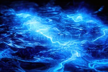 Canvas Print - Blue Light Wave Patterns on Dark Surface with Fluid Motion Effects