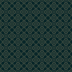 Wall Mural - luxury minimal seamless pattern. stylish gold and dark green outline vector geometric floral ornamen