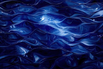 Poster - Blue Abstract Waves in Liquid Motion with Smooth Flowing Patterns