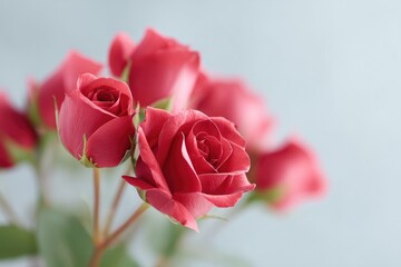 close-up of red roses symbolizing valentine day minimalistic design with ample copy space for text
