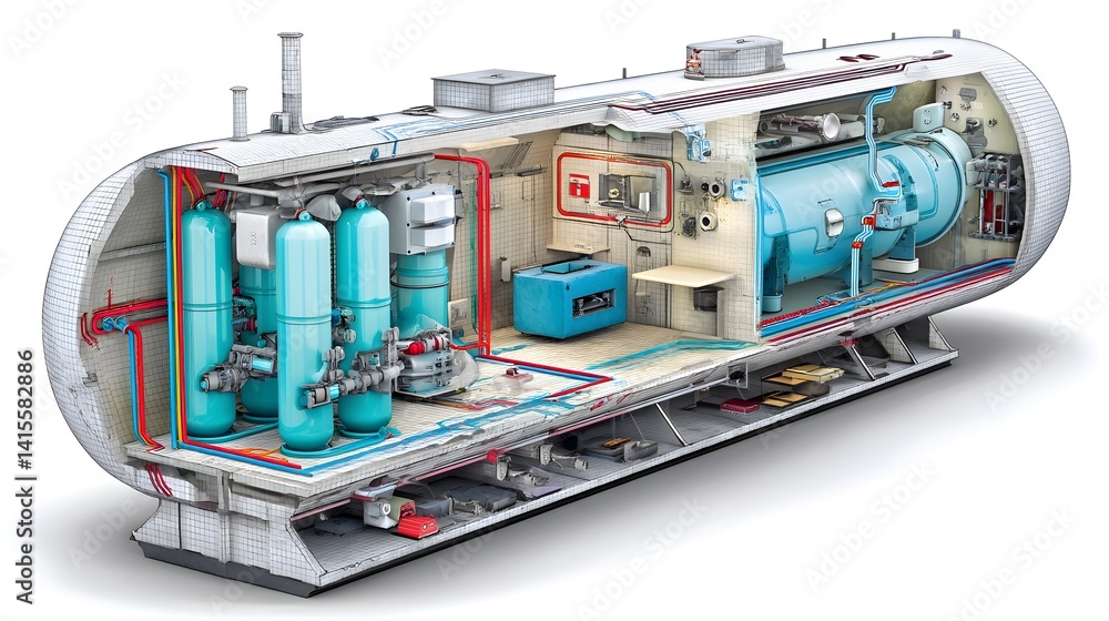 Submarine O2 Generator Ilustración de Stock Detailed cutaway diagram showcasing the internal ...
