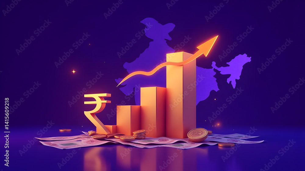 Rupees Rising Indian Rupee Growth: Rising Bar Chart with Arrow, Currency Symbol, and ...