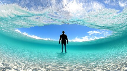 underwater silhouette against bright sky