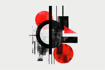 Wall Mural - an abstract digital art piece featuring bold, graphic typography in black and red on a white backgro