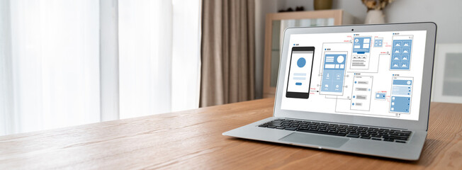 UX UI design process for modish mobile application and website . Creative prototype of wireframe for professional app developer .