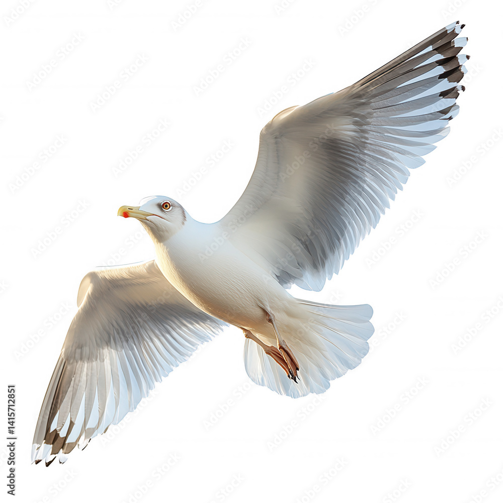 Isolated white seagull flying high in the sky bird photography image on ...