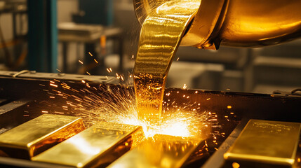 Aufkleber - Gold bar casting process in industrial facility Generative AI