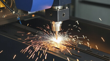 Fototapete - Sparks fly during metal cutting process in workshop Generative AI