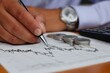 © Koplexs-Stock - Hand meticulously analyzing financial chart with coins and calculator.