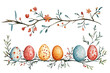 © AnaWein - Set of easter eggs garland, spring branches with flowers and leaves, isolated on transparent background. Easter traditional decoration, watercolor clipart illustration. PNG, cutout.