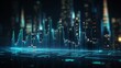 © lolipop - Futuristic city skyline with glowing data visualization overlay and blurred background cityscape effect