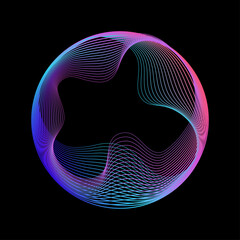 Poster - Abstract Gradient Wavy Lines Circle Shape isolated on Black Background with copy space. Neon iridescent blend line round frame. Vector design element for banner, poster, flyer. 