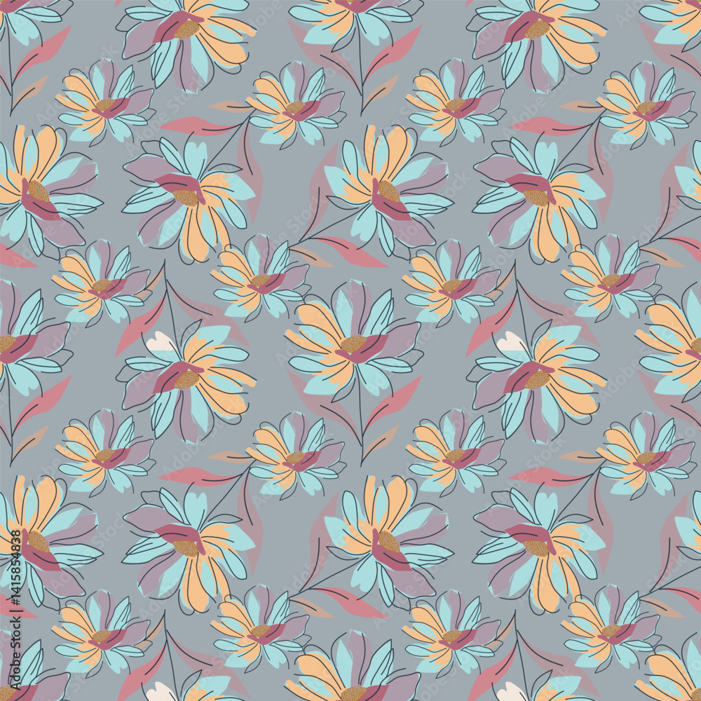 Seamless abstract floral.abstract background, beautiful, blossom, drawn, floral, flower background, flowers
