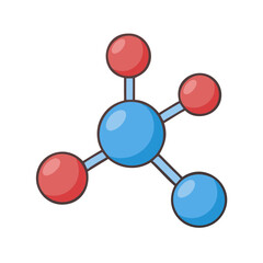 Wall Mural - Cartoon molecule structure of blue and red atoms