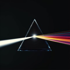 Aufkleber - Triangular Prism Refracting Light Into a Vibrant Rainbow Spectrum Against a Deep Black Background, Showcasing Geometric Beauty and Minimalistic Design in a Striking Display
