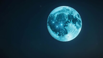 horizontal video of the super blue moon on august 19, 2024, featuring a dark night background and ca