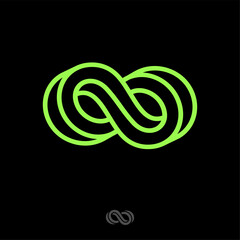 Fototapete - Infinity logo, consist of neon-green lines. Infinity abstract emblem.