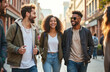 © Vadym - Diverse group of friends walk, laugh, enjoy sunny day. Young people hang out, explore city. Happy students in town. Friendship, community, social connection. Urban lifestyle, weekend getaway, fun.