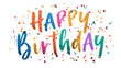 © Angles - Happy birthday graphic with rainbow text and confetti, set on a vibrant black background --ar 16:9 --v 7.0