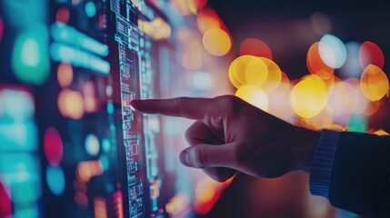 working hands of controller with data base from scada system on computer screen.