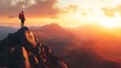 © rioyoungguns - Hikers summit, golden sunset, mountain views