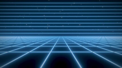 Wall Mural - synthwave animated background. 80s wireframe landscape. retro future perspective grid. retrowave sty