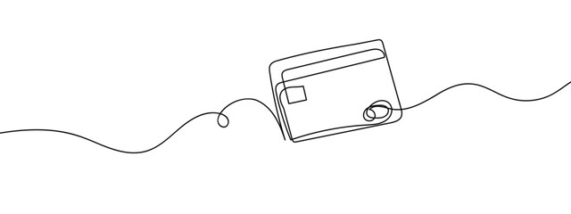 continuous line credit card line art vector illustration with background editable stroke.