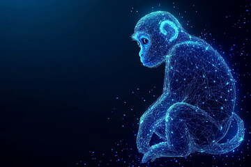 Wall Mural - monkey symbol abstract low poly wireframe style. abstract geometric background. wireframe light stru