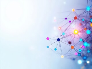 Fototapete - abstract interconnected network of nodes on a blurred white background