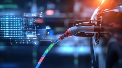 Innovative fueling technology transforming electric vehicles modern city digital art urban environment futuristic viewpoint sustainability concept