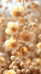 Wall Mural - Delicate flowers bloom in a warm, sun-kissed field, creating a soft and serene atmosphere