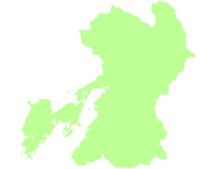  熊本県　地図　黄緑　イラスト