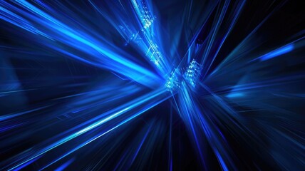 Abstract picture of blue light particle with digital technology style design connecting become dynamic of electric wave movement represent about flowing of data or structure of network system. AIG53.