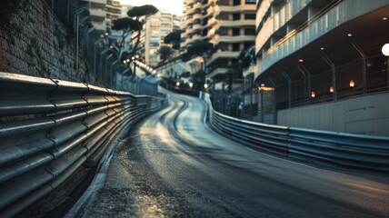 Wall Mural - a dramatic view of a winding track on the circuit de monaco, showcasing the iconic architecture and 