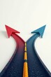 © Prayoon - Arrows pointing in opposite directions on a fork in the road, choice decision, contrast