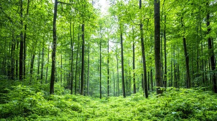  Serene green forest sunlight canopy lush nature wallpaper background