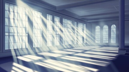 Aufkleber - Sunlight streams through grand windows into a spacious hall