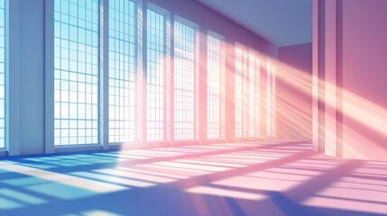 Aufkleber - Empty sunlit room with large windows
