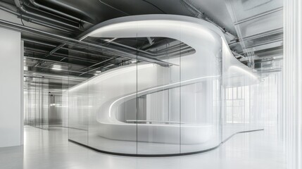 Aufkleber - Modern, minimalist, industrial-chic office space with smooth, white, curved architectural features