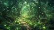 © rak - enchanted forest trail illuminated by bioluminescent flora creating a serene and magical pathway through dense woodland scenery landscape