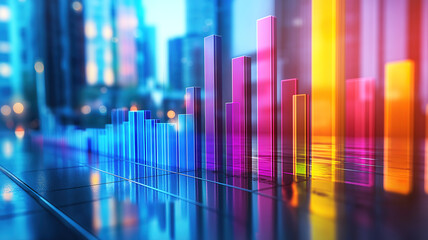 Wall Mural - investment and business development shown with market graphs trending upward and a skyline