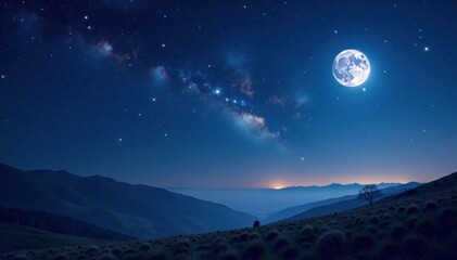 Wall Mural - Vast starry night sky with twinkling stars and a bright moon, twinkling, cosmic