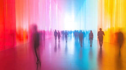 Wall Mural - background image of a convention center with blurred figures at a global exhibition or business fair