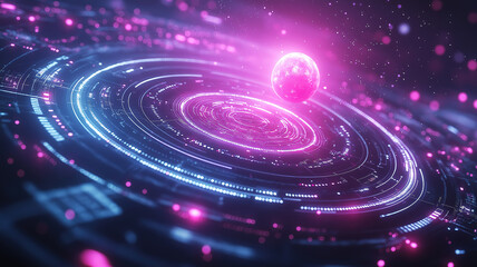 Wall Mural - planet hologram and digital diagram showing fintech advancements and financial solutions