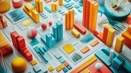 Wall Mural - sea of information transforming into charts and graphs for data driven analytics solutions