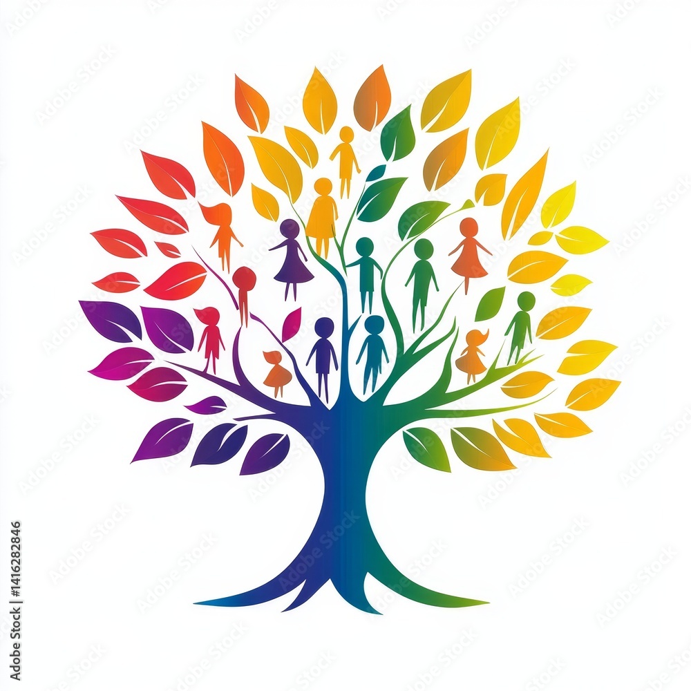 Colorful family tree graphic. A vibrant representation of family ...