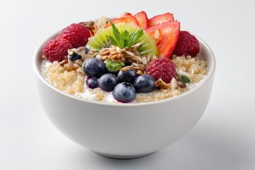 Aufkleber - Vibrant breakfast bowl with fresh berries quinoa kiwi nuts and mint for healthy eating lifestyle