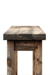 Poster - Simple Rustic Wooden Table Surface Against a Minimalist White Background with Focus on the Wood Grain