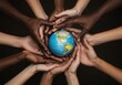 © chepZ - Diverse hands reaching towards a globe, symbolizing unity and global cooperation, set against a dark background